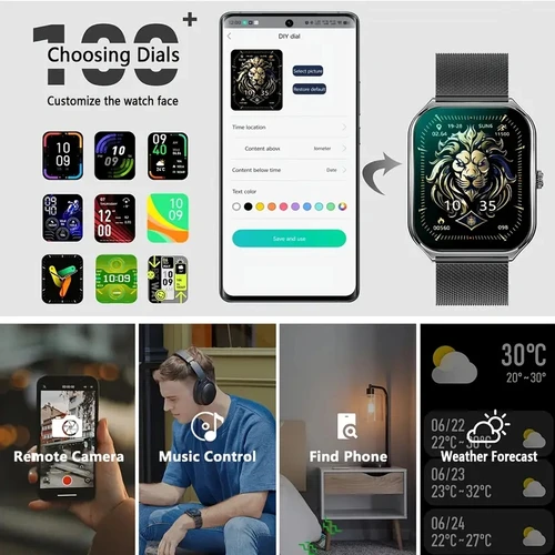 Imagen 2 del producto Reloj inteligente ultrafino para hombre, pantalla de píxeles HD AMOLED de 1,96 pulgadas, 360x360, muestra siempre la hora, recordatorio de llamadas, reloj inteligente para mujer para Android