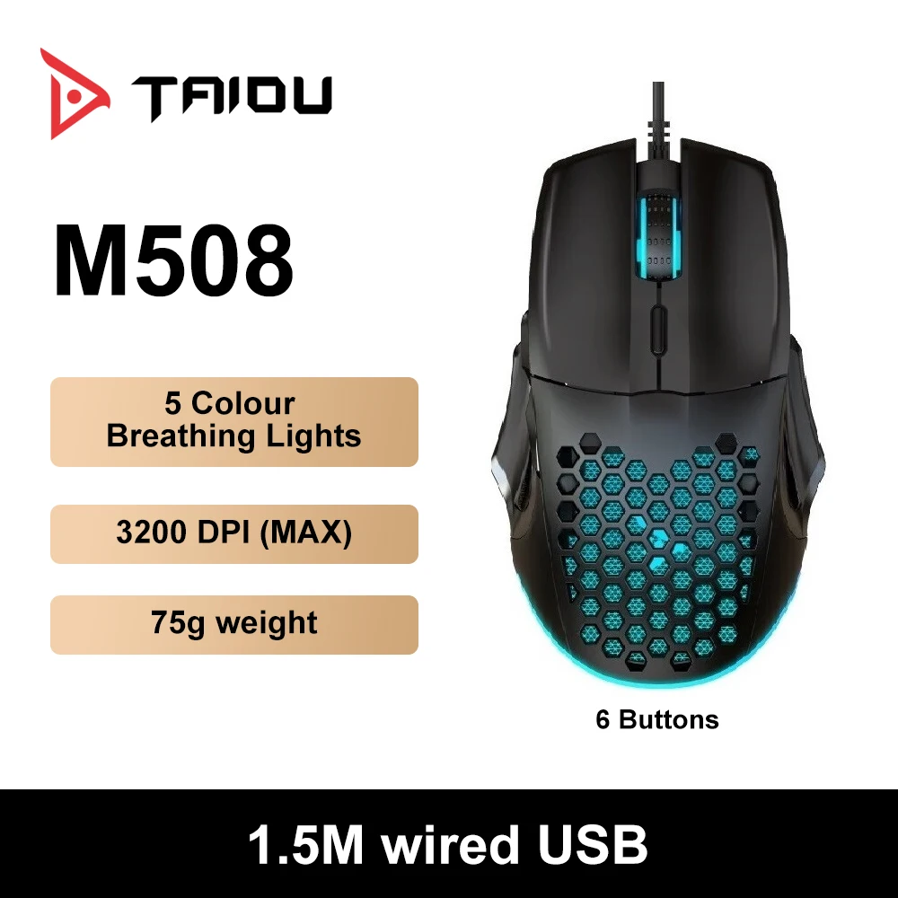 

TAIDU M508 6Kays Wired Gamer Mouse Black Gaming Mouse USB Office Mouses For Video Games LED Breathing Light Gamer Accessories