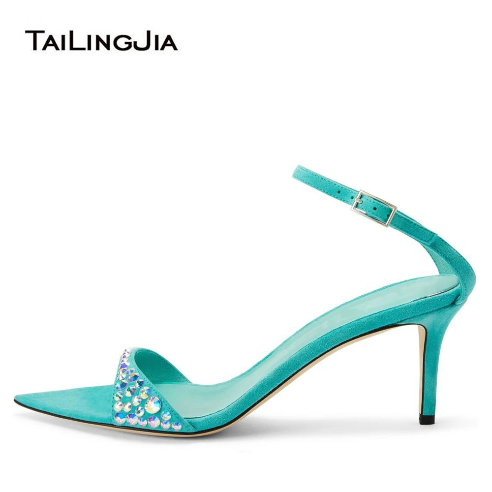 

Тапочки женские с открытым острым носком на среднем высоком каблуке