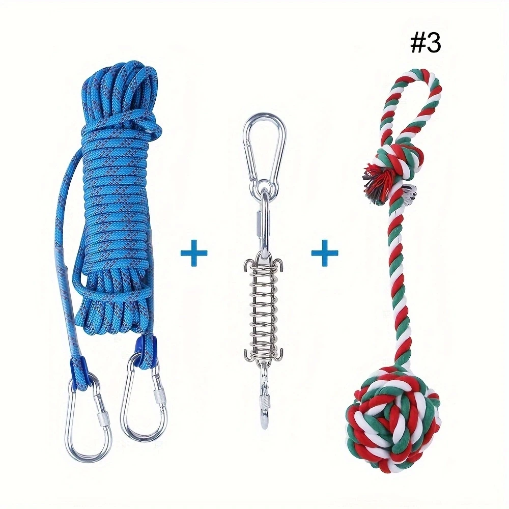 

Dog Christmas Gift Spring Pole Dog Rope Toys 3 PCS Dog Rope Toy Durable Interactive Dog Tug Toy with Metal Spring Kit