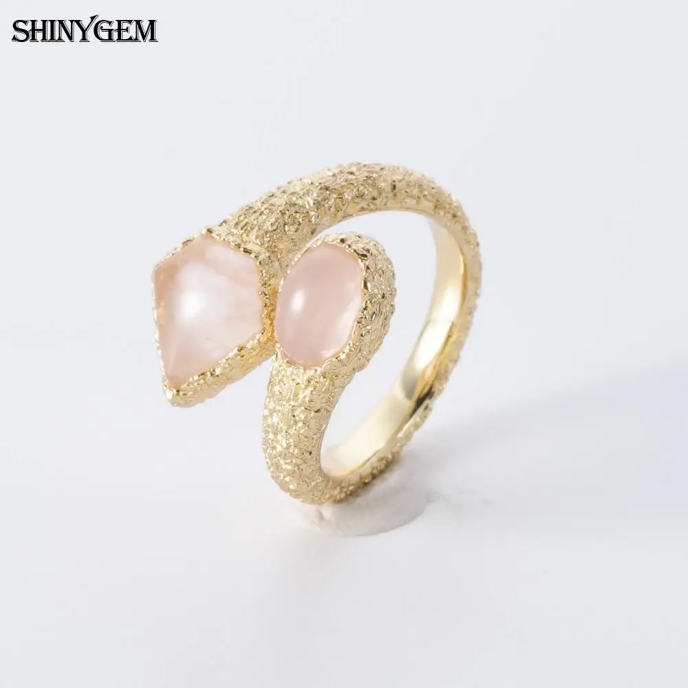 

SHINYGEM Natural Crystal Gemstone Amethyst Rose Quartz Labradorite 18K Genuine Gold Plated Women Jewelry Adjustable Snake Ring