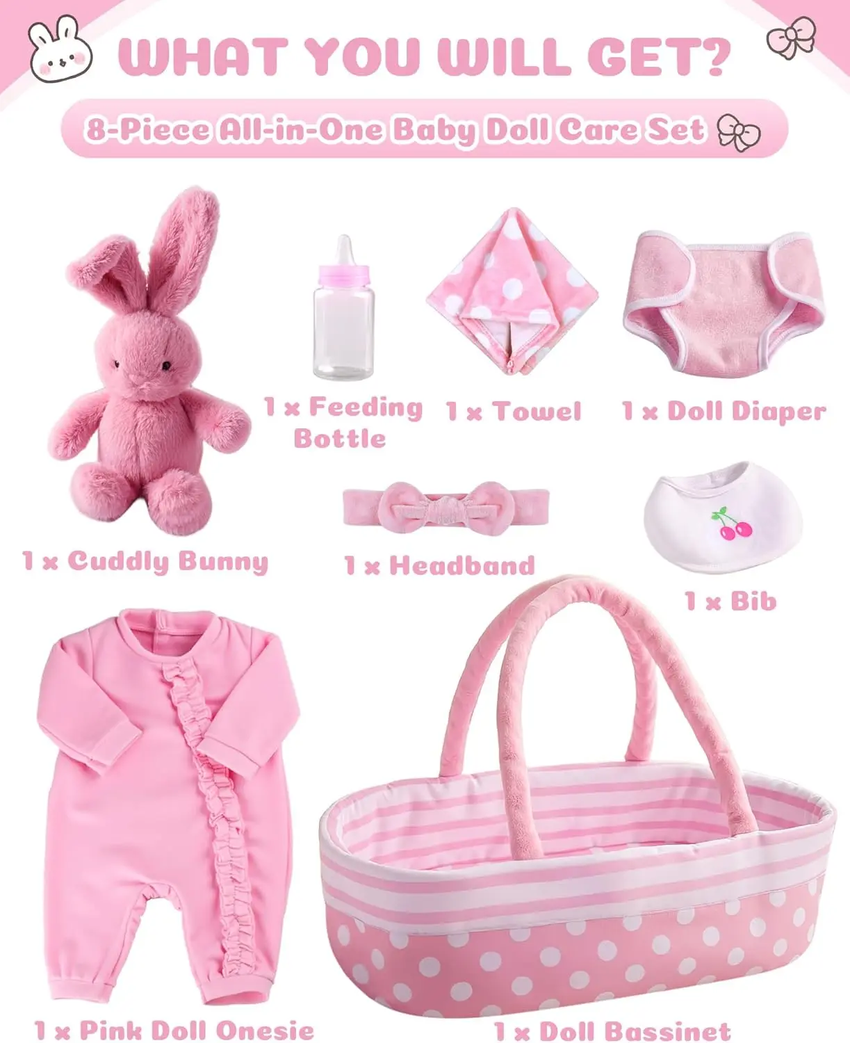 

BABESIDE 8 Pcs Reborn Baby Doll Clothes with Bassinet for 17-22 Inch Baby Doll, Baby Doll Clothes Outfit Accessories fit Newborn