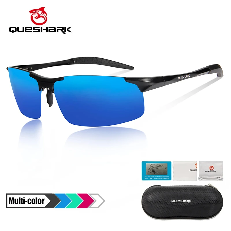 QUESHARK Men Women Aluminum Magnesium HD Polarized Fishing Glasses Ultralight Fashion Driving Coating Eyewear Bike Sunglasses