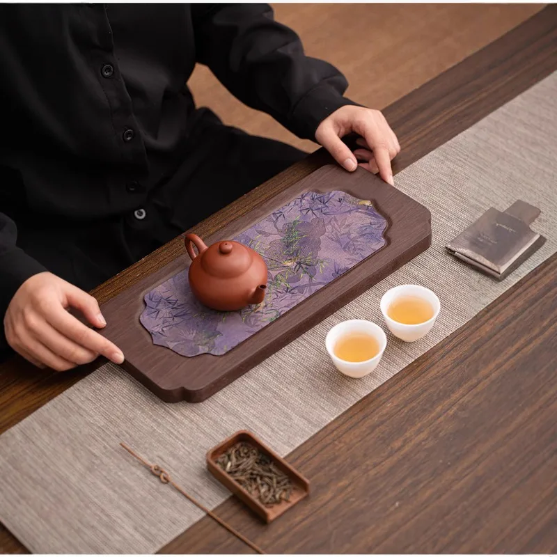 Chinese walnut color tea tray retro household pot bearing zen dry bubble tray waterproof tea mat