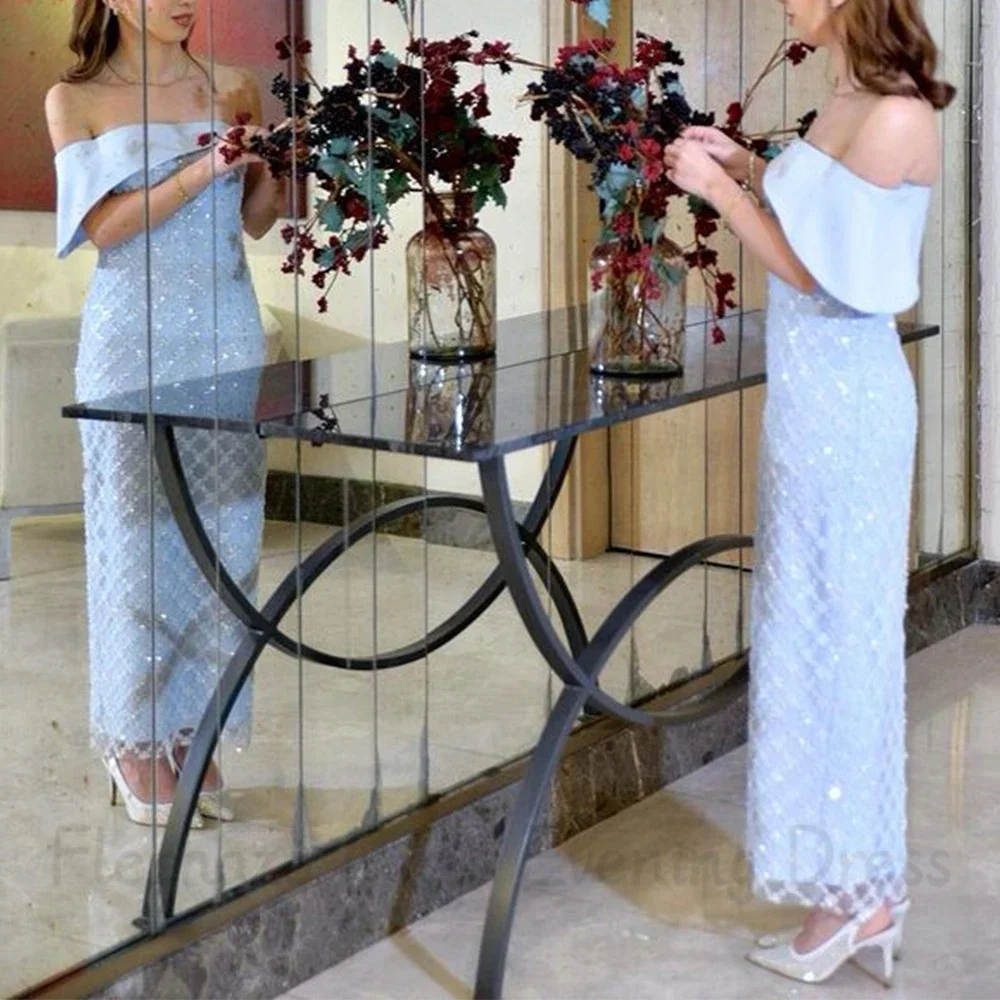 فستان كاثي مخصص غمد فاخر لامع بدون أكمام للحفلات الراقصة بكتف واحد من vestidos de noiva بطول الكاحل فساتين سهرة رسمية 2025