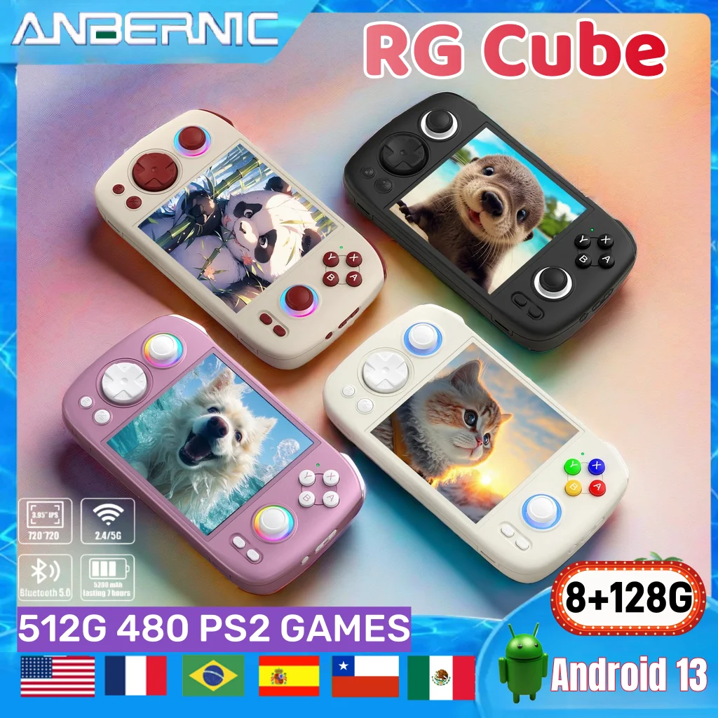 ANBERNIC RG CUBE Retro Handheld Game Console 3.95 Inch OCA Screen Video Player Built-in Hall 8G+128G Android 13 System PS2 PSP