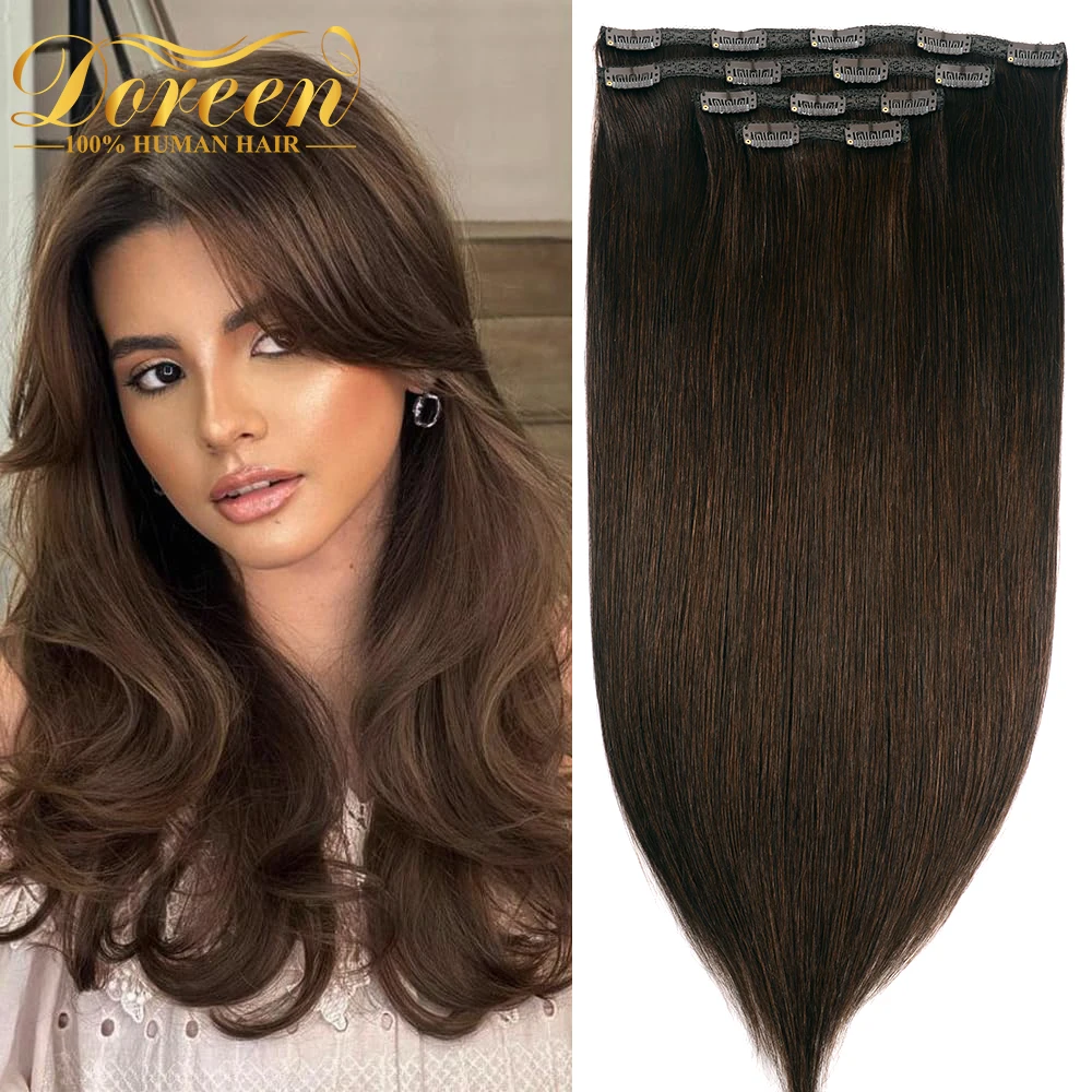 Doreen 100% Real Human Hair Clip in Extensions Machine Remy Clip Hair Extension 4pcs/set 120g 160g Dark Brown Weft with Clips On