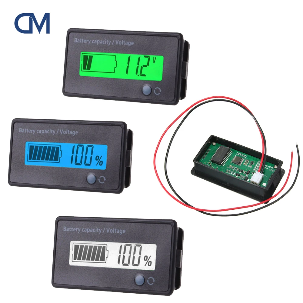 DC7V-100V Battery Capacity Indicator 12V 24V 48V 72V Golf Cart Battery Gauge Button Battery Capacity Meter Indicator
