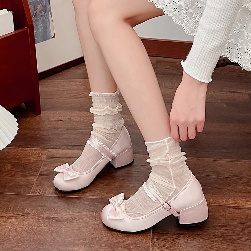 New Spring Autumn Mary Jane Shoes Fashion Shallow Round Toe Mid Heel Shoes Ladies Elegant Outdoor Single Pumps Shoes