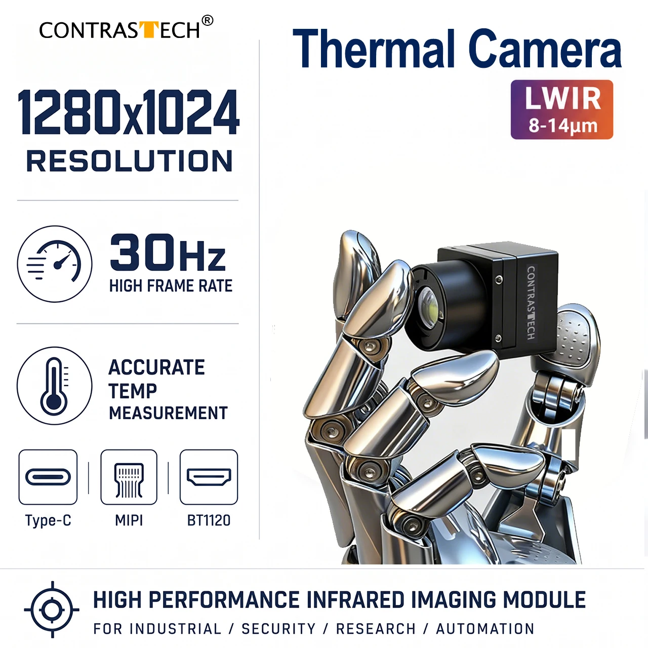 Free SDK 1280x1024 Uncooled 1.3MP 30Hz Radiometric LWIR MIPI Thermal Camera UAV Module for Building Monitoring Contrastech