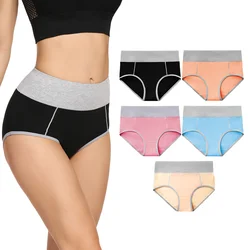 5pcs Women's Cotton Panties Soft Color Matching Underwear Ladies High Waisted Briefs for Girls/Mother Sports Work Sleep