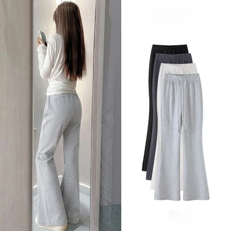 

Серые микро-клеш брюки с высокой талией, повседневные женские, размер 145, маленький размер, весна-лето, 150, спортивные брюки, повседневные джоггеры