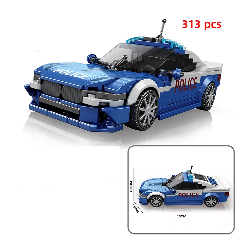 مدينة التقنية سيارة سرعة سباق السيارات اللبنات سيارة الشرطة الرياضية التقاط MOC ألعاب المركبات الإبداعية #5