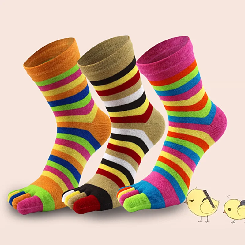 Women Men Toe Socks Funny Five Fingers Socks Colorful Striped Five Fingers Short Socks Girls Harajuku Rainbow Cotton Socks