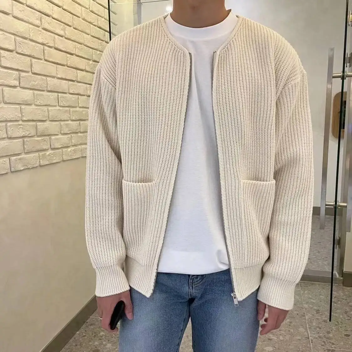 Cárdigan de punto informal holgado para hombre, suéter de Color sólido, tendencia de moda, Otoño Invierno, recién llegado, Top cómodo de estilo perezoso