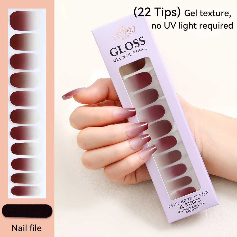 22Tips UV-freie Gel-Nagelaufkleber, langanhaltende Farbverlauf-Nagelstreifen, Nagelsticker, Full-Cover-Dekor, DIY-Maniküre-Patches