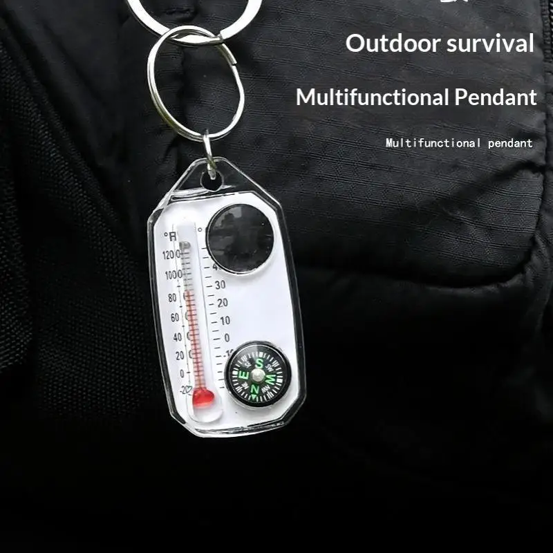 Leichter 3-in-1 Kompass-Schlüsselanhänger mit Mini-Thermometer und Lupe für Kinder-Outdoor-Aktivitäten und Camping – Detail 1