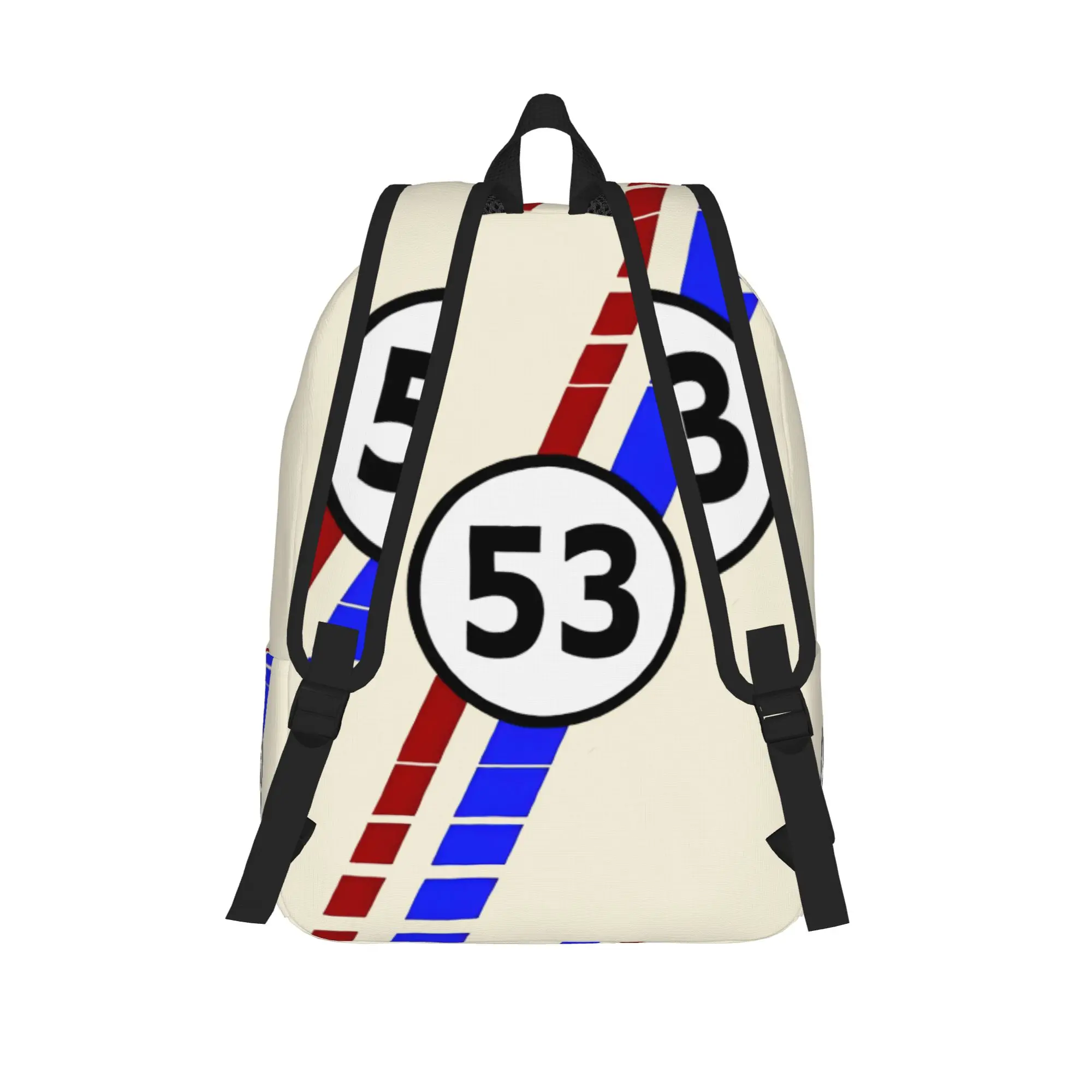Herbie Number 53 Backpack Men Women Teenage Student Hiking Travel Daypack Race Car Enthusiasts Stripe College Canvas Bag Durable