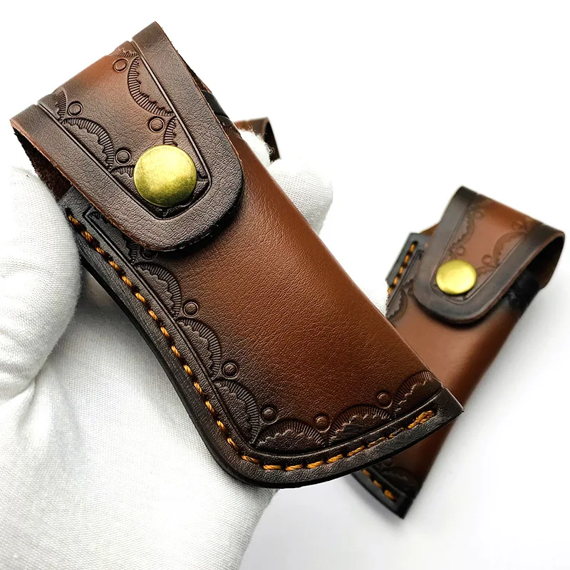 1pc 2 Types Cowhide Cow Leather Folding Knife Sheath Scabbard Cover Bag With Buckle For Multifunctional Pliers Swiss Army Knives