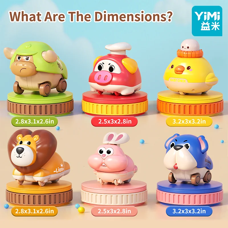 6팩 프레스 앤 고 자동차 장난감 (유아용 1-3세), 아기 푸시 앤 고 동물 자동차 (12-18개월), 유아 놀이 경주 차량 세트