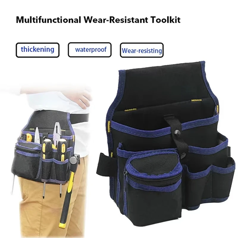 Bolsa de almacenamiento de herramientas multifuncional, cinturón, kit de herramientas para electricista, llave de taladro, destornillador, Hardware, bolsas de herramientas, organizador, negro y rojo
