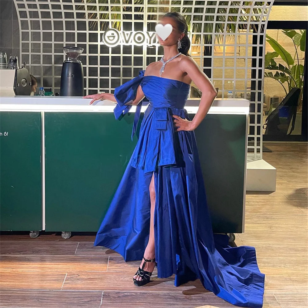 ROYET Pleat Elegant Classic Sleeveless Prom Gown One Shoulder High Side Slit Floor Length Sweep Train Evening Dress New 2024