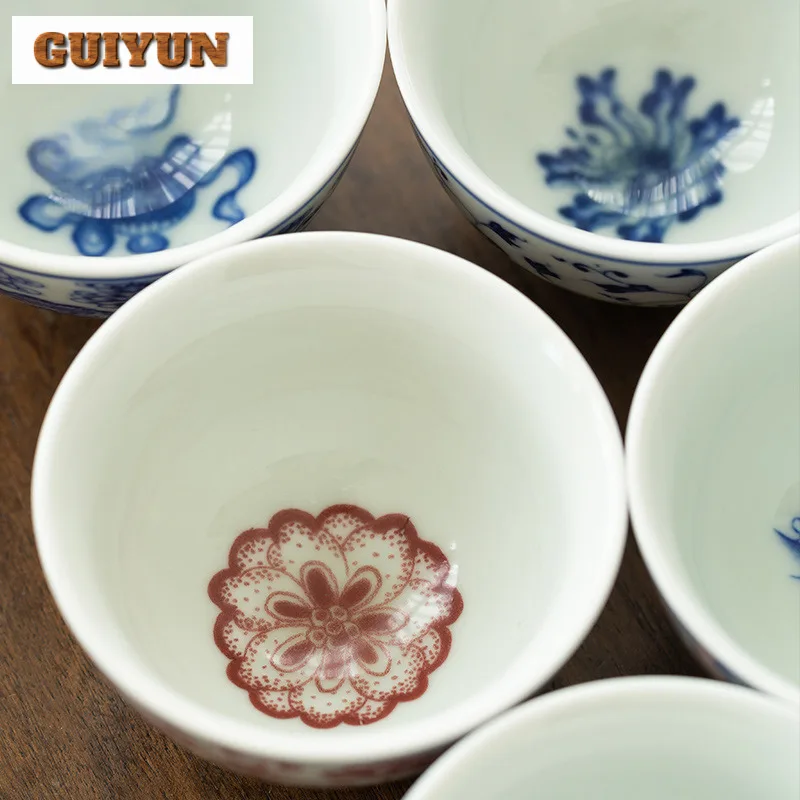 90 مللي ريترو الأزرق والأبيض فنجان الشاي اليدوية وعاء الشاي مجموعة من أكواب الشاي تذوق رائحة كوب تشازان ماستر أكواب الشاي الديكور