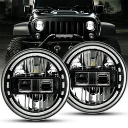 Car LED 7 Inch Round Headlight DRL Hi/Lo Beam 90W Halo Ring Amber Angel Eye For Beetle Classic Lada Niva URBAN Jeep Wrangler