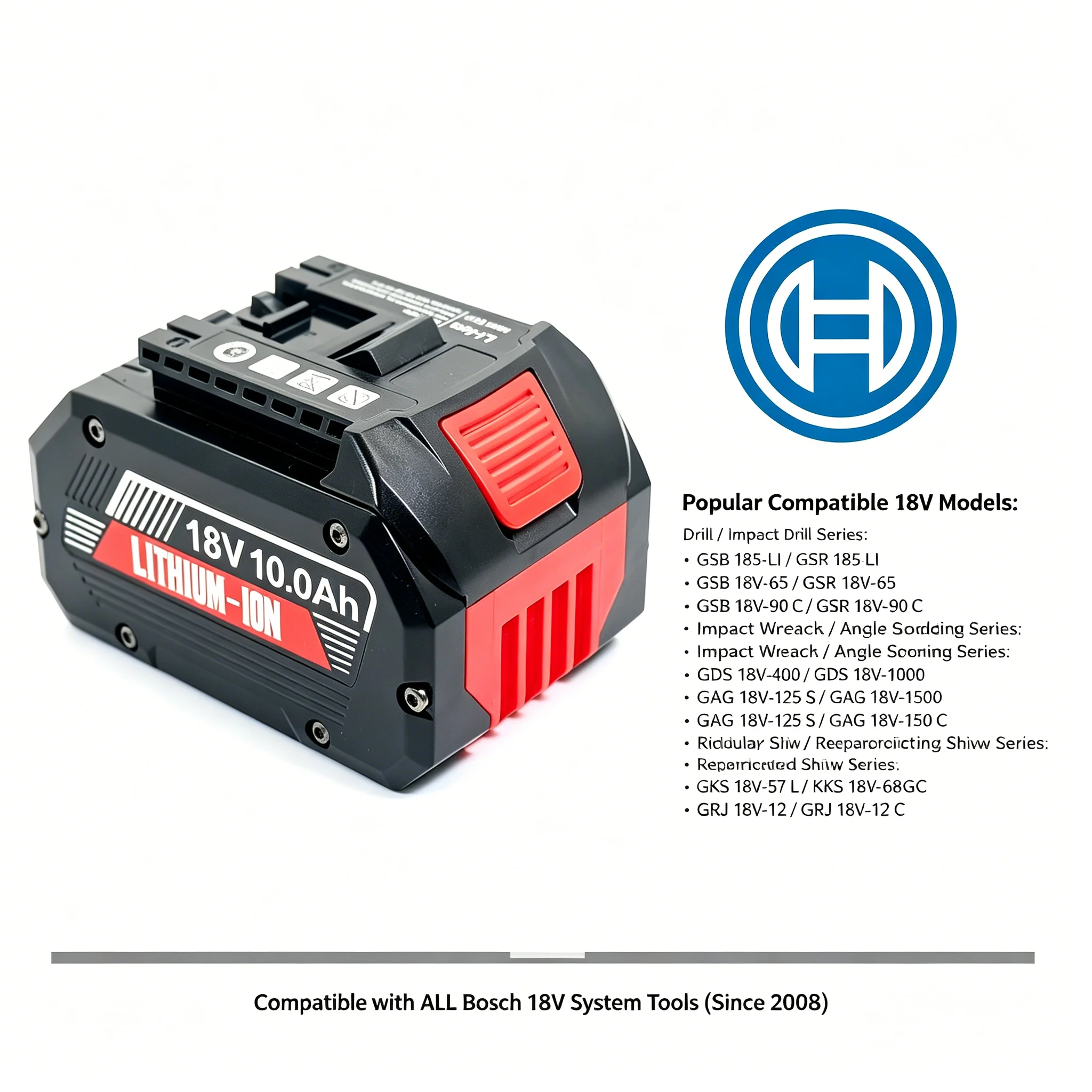 High-Performance 18V 10.0Ah LITHIUM-ION Battery Replacement for Bosch 18V BAT609 BAT612 BAT618 GBA GSR GSB Rechargeable Battery