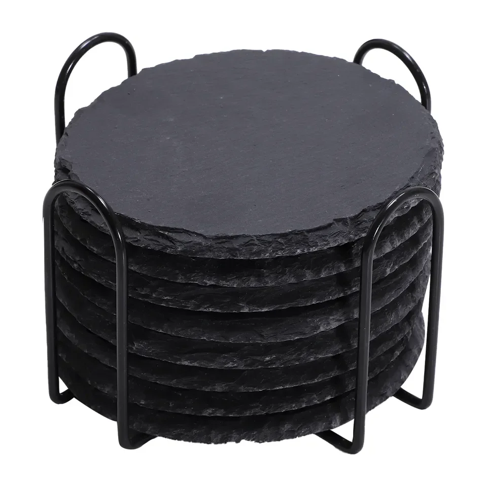 Bulk Slate Drink Coasters with Anti-Scratch Bottom Rustic Black Stone Coasters for Coffee Bar Kitchen Home Engraving