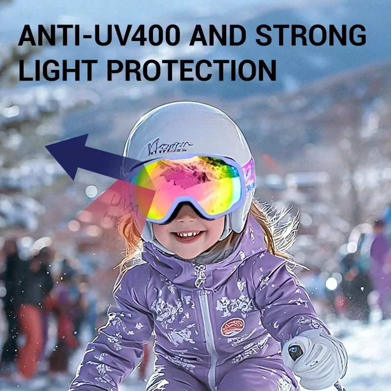 Kapvoe Kids Snow Goggles Skiing Sunglasses Professional Anti-fog Child Snowboard Goggles Double UV400 Kids Mask Glasses