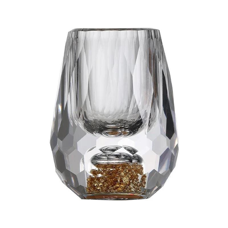 2/6 قطعة من زجاج الجبل الذهبي الكريستالي الفاخر، نظارات رائعة مصنوعة يدويًا للويسكي والفودكا وديكور بار المنزل
