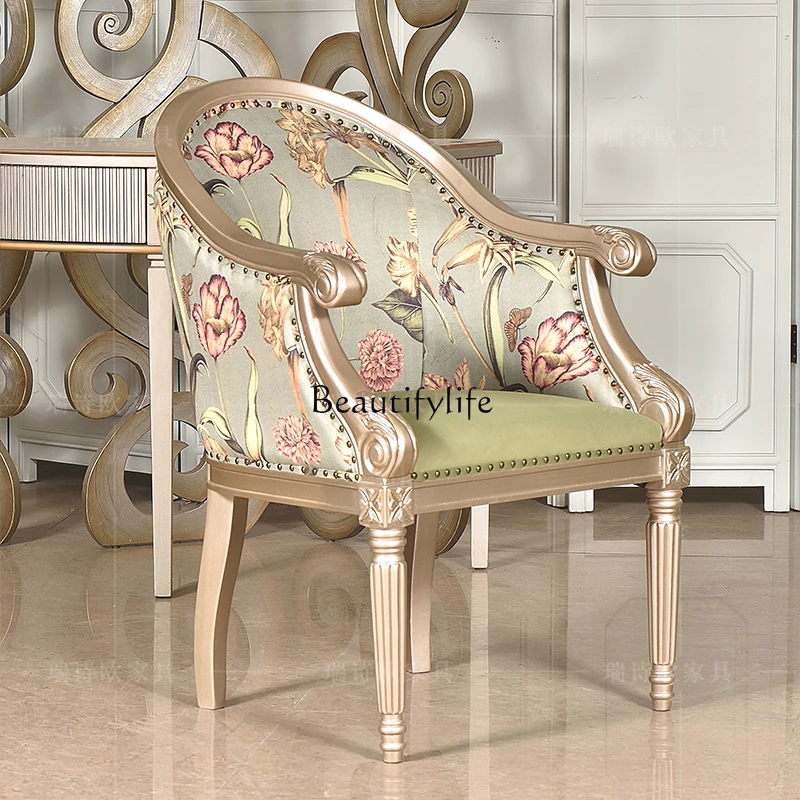 

American pastoral leisure solid wood chair living room negotiation fabric single sofa balcony back chair