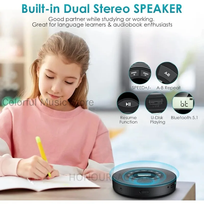 

Dual Stereo Speakers Education Machine Tape Recorder Learning Machines Portable CD Player with Anti Skip Protection MP3 Player