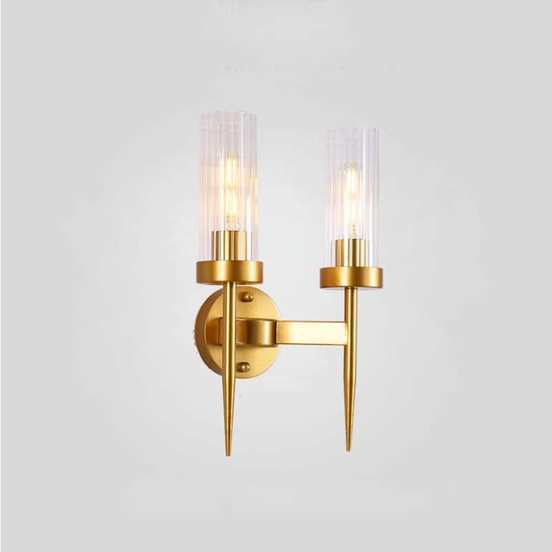 

Postmodern Gold Crystal Wall Light Luxury Background Wall Lamp American Study Bedroom Bedside Double Headed Iron Wall Lamp