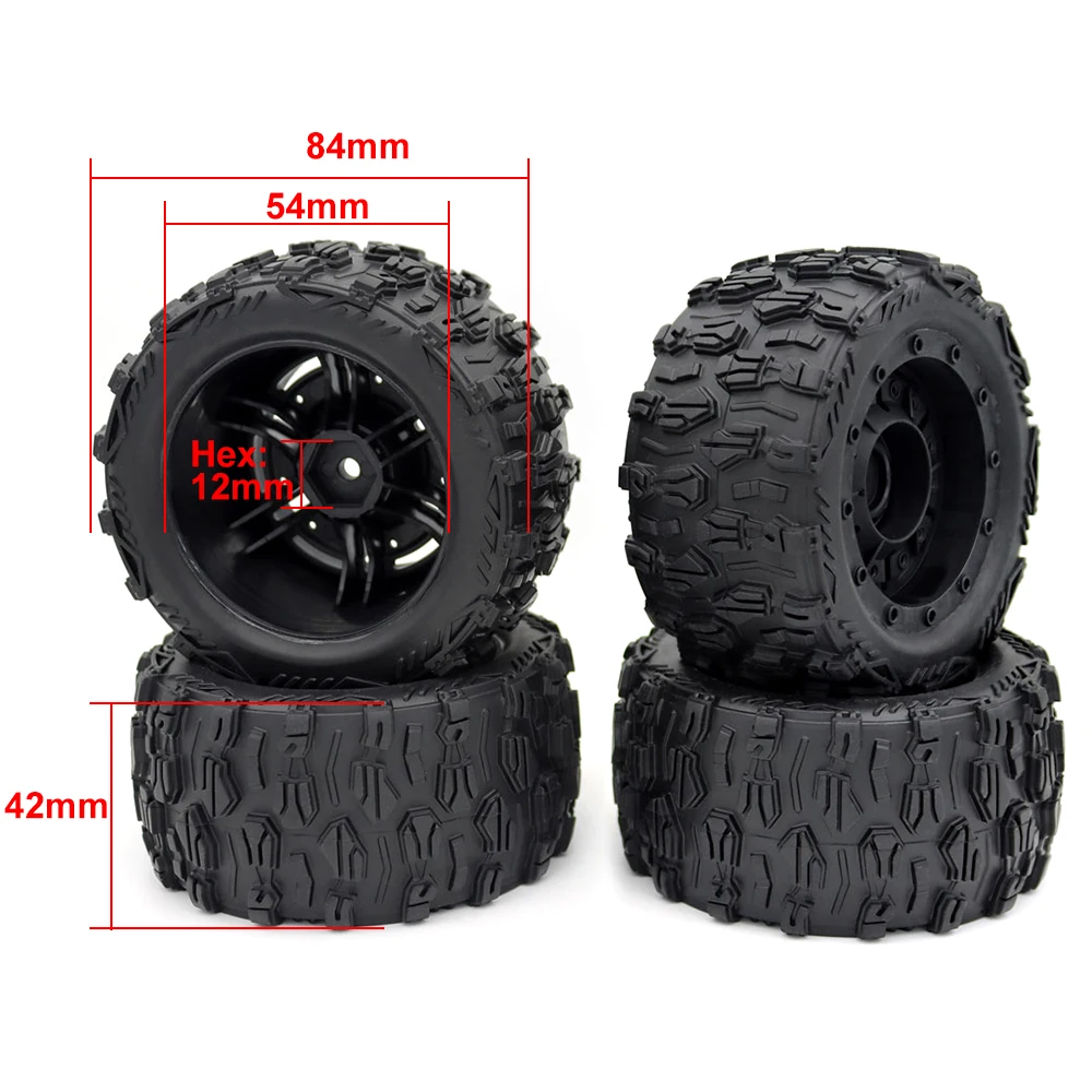 ZD Racing 4PCS Rubber Tires 12mm Hex Sponge Nylon Wheel Rim Tires For MT-16 1/16 RC Car