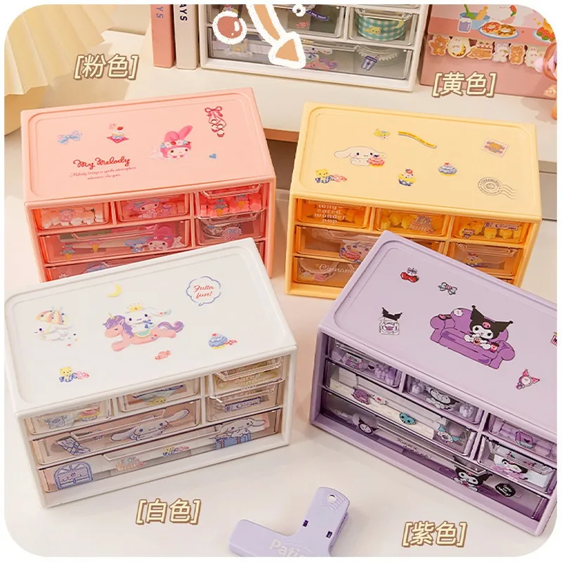 Sanrio Desenhos Animados 9 Compartimento Caixa De Armazenamento, Pequenos Objetos, Gaveta Desktop, Bonito Jóias, Papelaria Caixa De Armazenamento