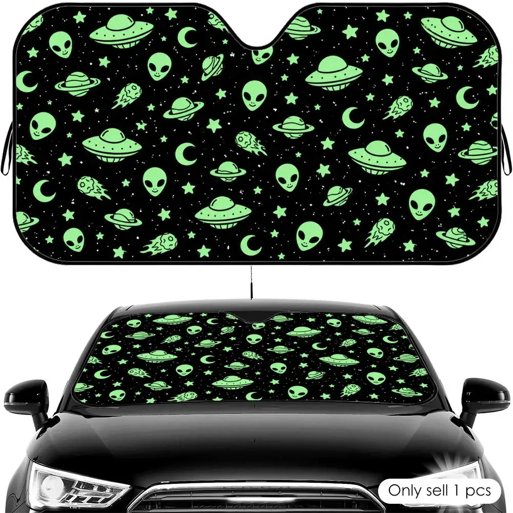 

Cute UFO Space Print Sun Visor Car Front Windshield Shade UV Block Heat Shield Foldable Universal Fit Cover