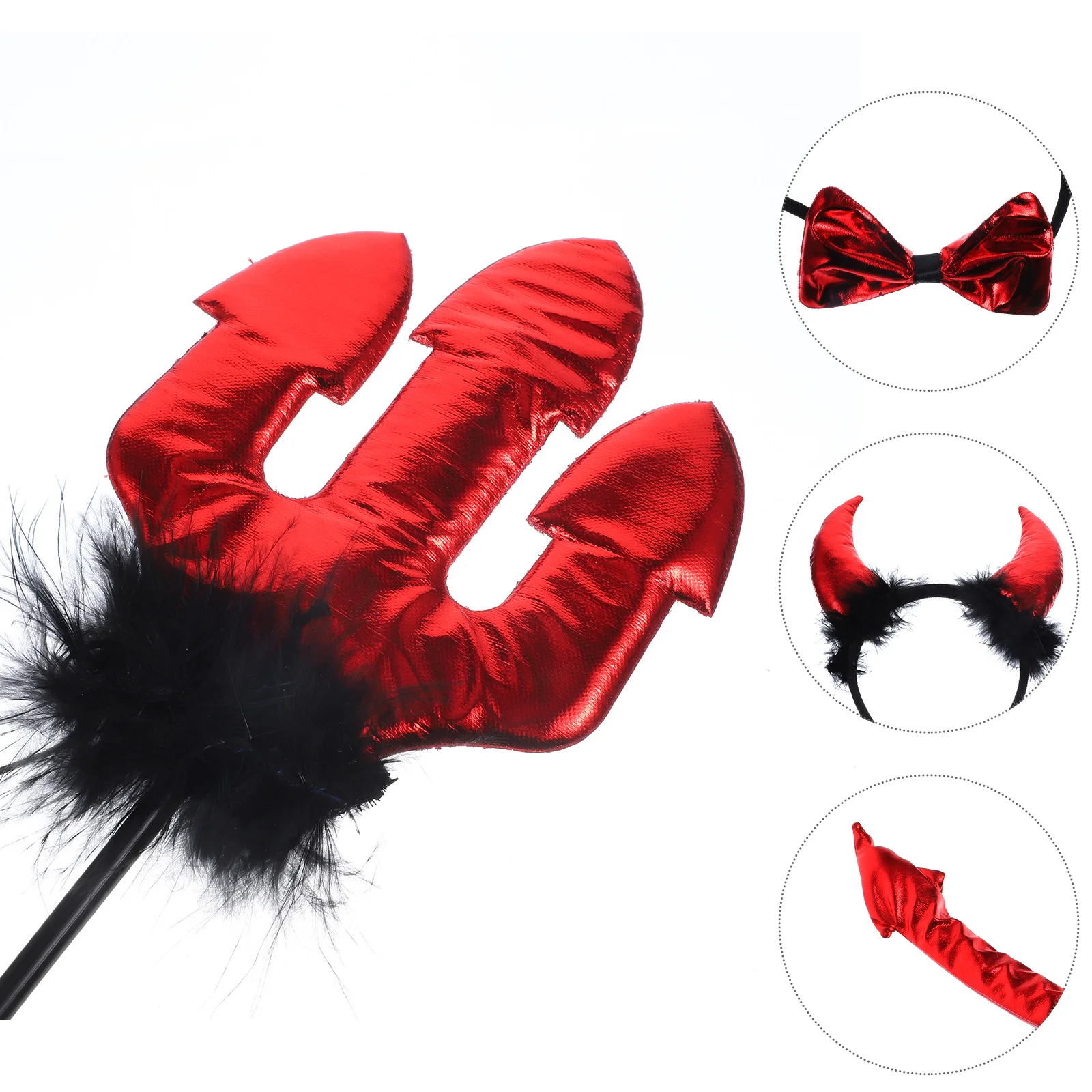 1 Set Puntelli per giochi di ruolo da diavolo Bambini Corna da diavolo Fascia per capelli Coda Papillon Set di costumi cosplay per feste Decorazione di Halloween Divertimento unico
