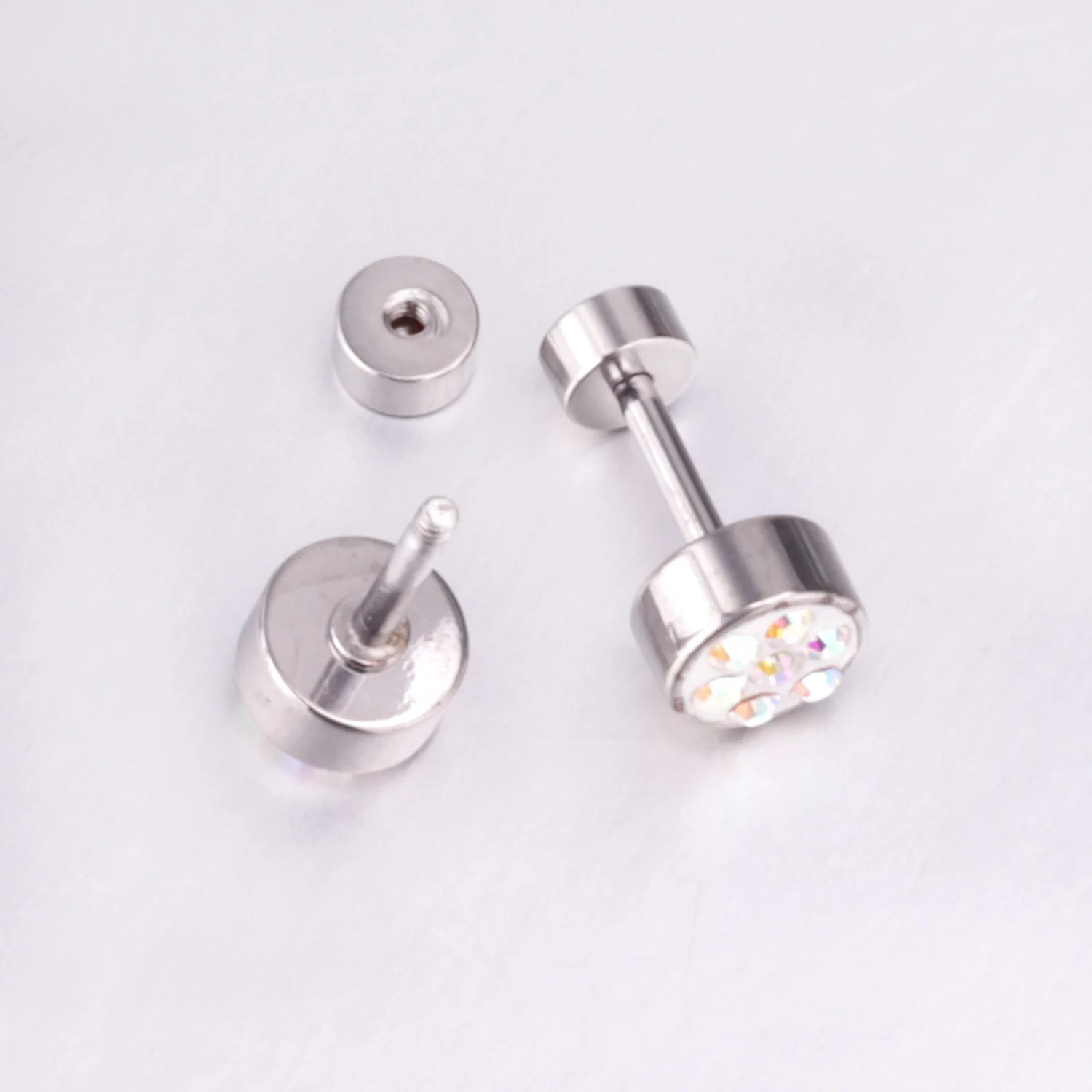 LUXUSTEEL 6MM 2022 Stainless Steel Earrings Round Bling Colorful CZ Anti-allergy Brinco Earrings For Women Girl Party Wedding