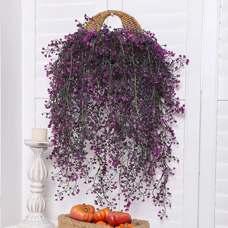 Artificial Golden Bell Willow Plants And Fowers, Decorated With Hanging Baskets In Spring and Autumn Home Restaurants