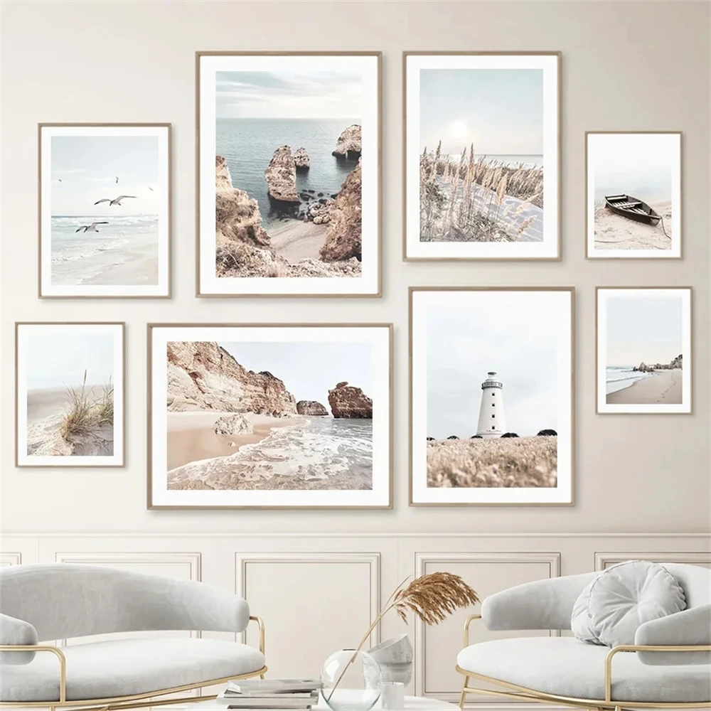 Sea Beach Grass Reed Landscape Wall Art Posters Canvas Painting Coastal Seascape Print Pictures Modern Living Room Home Decor