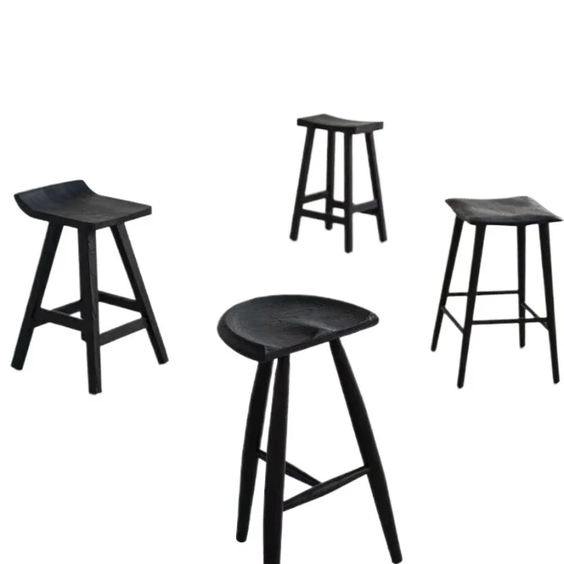 Wabi Sandy Wind Solid Wood Chair Home High Stool Log Backrest Leisure Chair Bar Simple Bar Deng Milk Tea Shop Living Room