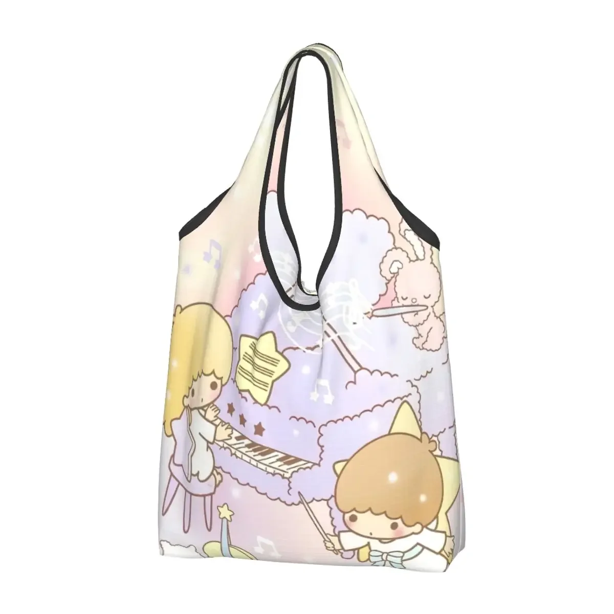 Custom Kawaii Printing Little Twin Stars Sanrio Cartoon Kiki Lala Shopping Tote Bags Portable Shopper Shoulder Handbag