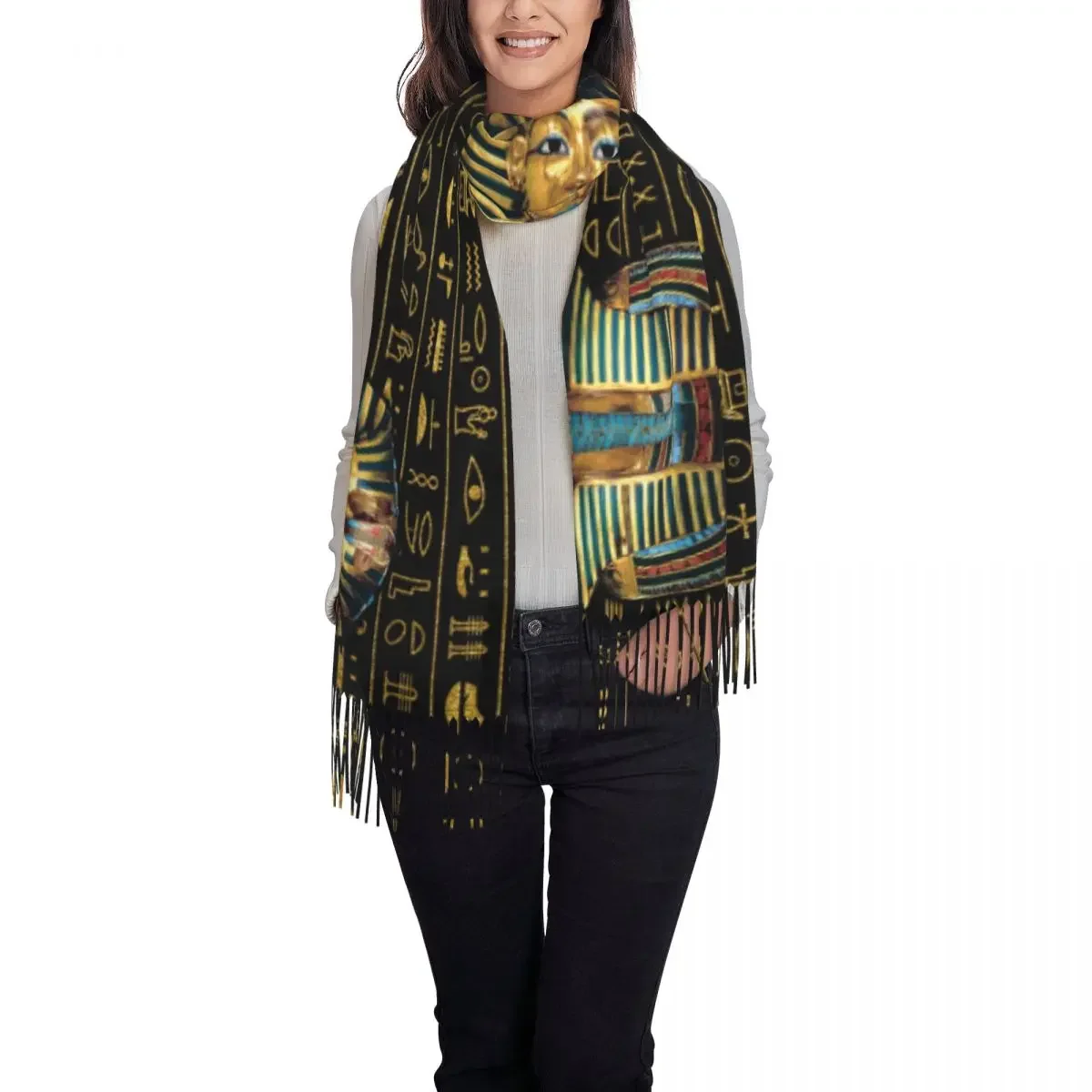 Ancient Gold Pharaoh Egypt King Tut Scarf Men Women Winter Fall Warm Scarves Egyptian Hieroglyphic Shawl Wrap