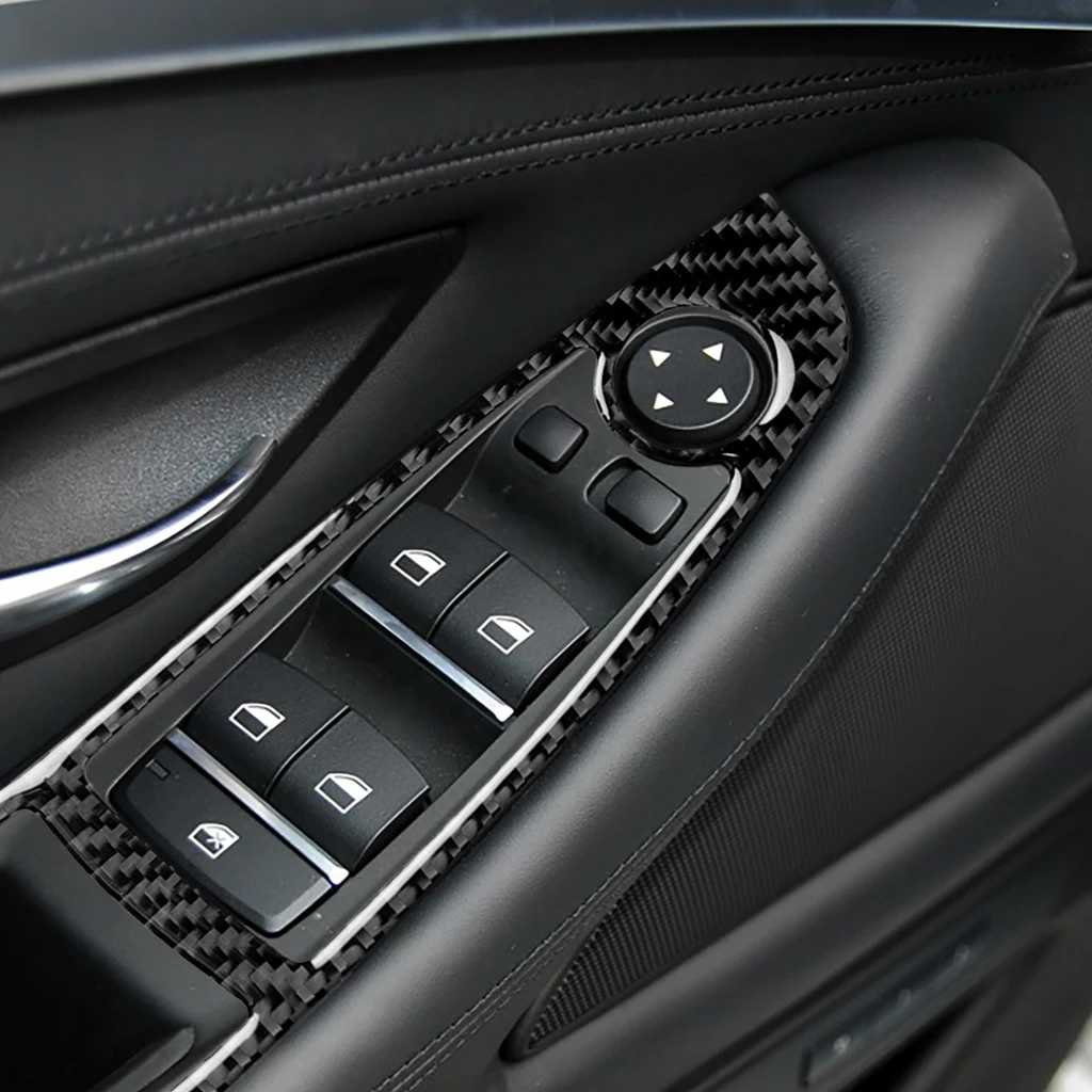 ألياف الكربون اكسسوارات السيارات الداخلية مركز وحدة التحكم والعتاد التحول نافذة رفع غطاء ملصق الكسوة لسيارات BMW 5 Series F10 2011-2017