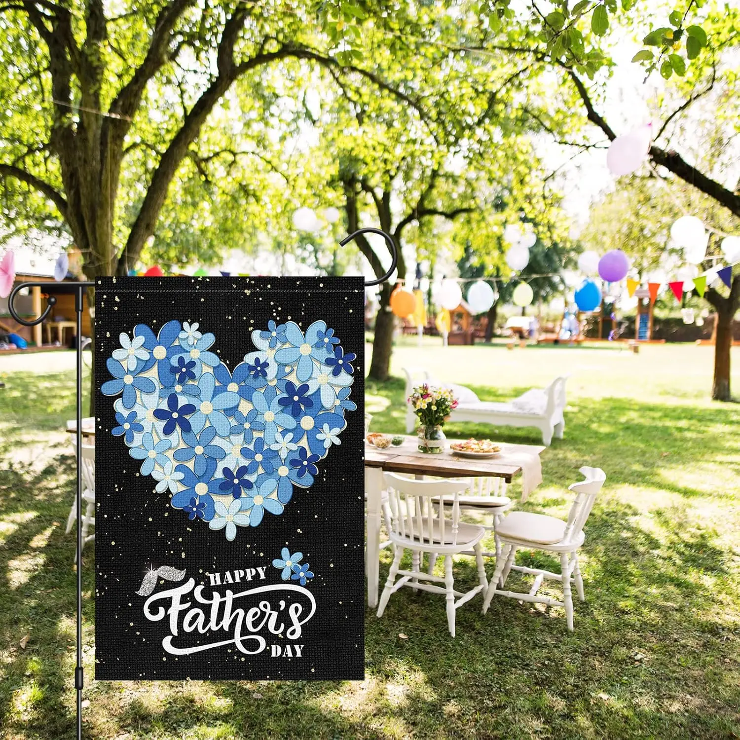 Happy Father's Day Garden Flag 12x18 Double Sided, Burlap Blue Floral Love Garden Flags Banners Vertical for Daddy Papa Gran