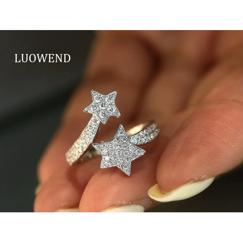 

LUOWEND 100% 18K White Gold Rings Romantic Star Shape 0.55carat Real Natural Diamond Engagement Ring for Women Fine Jewelry