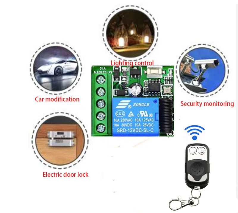 Hot 433 Mhz RF 1CH Remote Controls or 433Mhz Universal Wireless Remote Control Switch DC 12V 1CH Relay Receiver Module