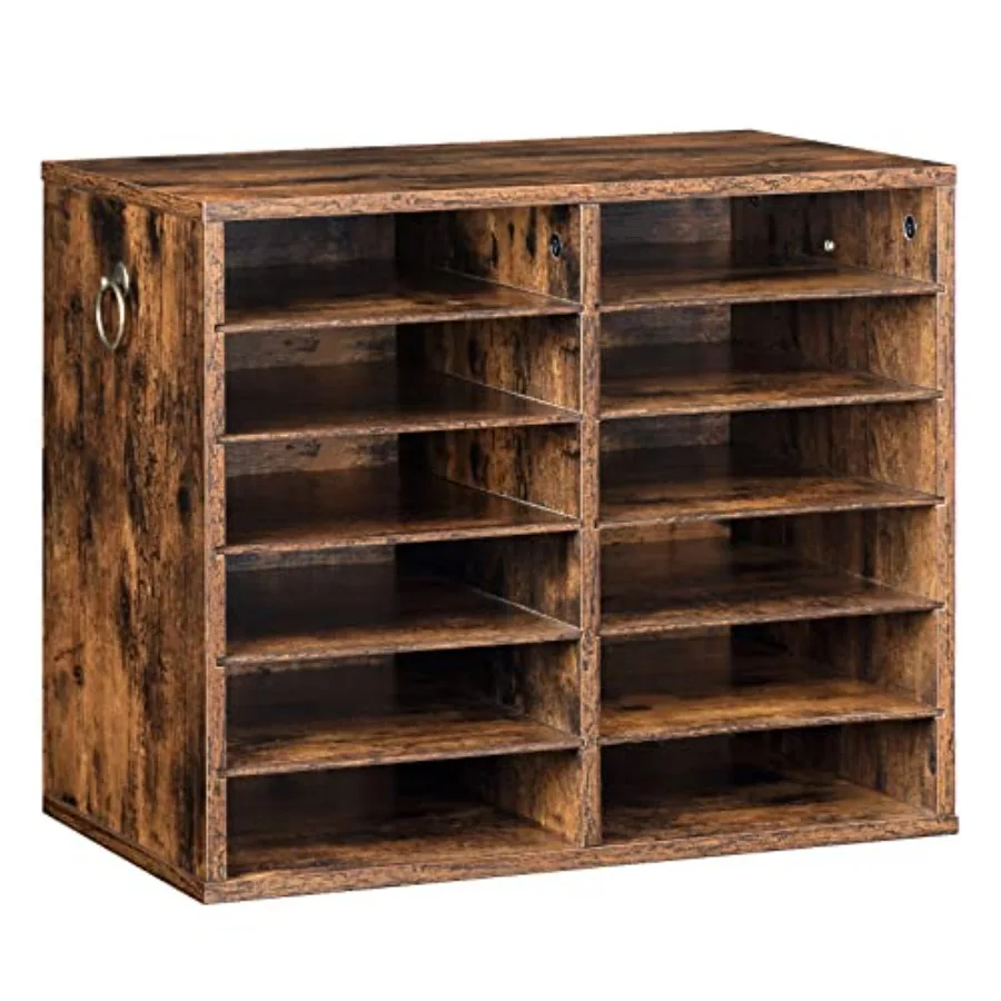 

Literature Organizers, 12 Compartments Office Mailbox with Adjustable Shelves, Wood Countertop Literature Sorter for Office, Ho